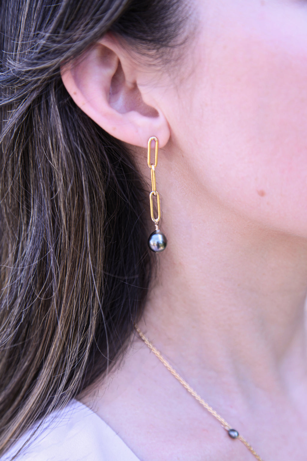 Tahitian Sunset Earrings | Tahitian Pearl Paperclip Earrings