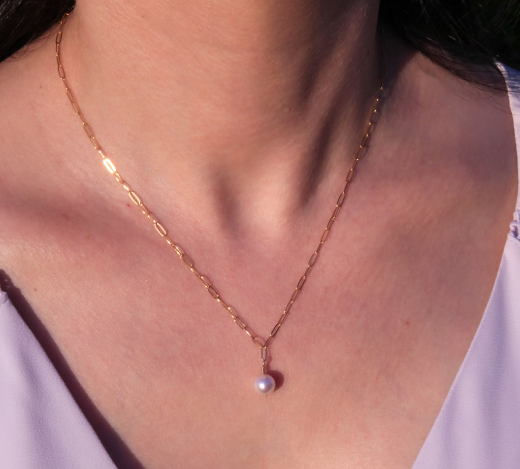 Pearl No. 7 Necklace | Japanese Akoya Pearl Paperclip Necklace