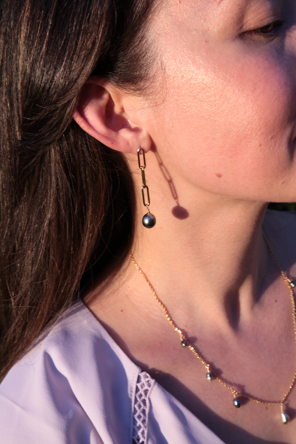 Tahitian Sunset Earrings | Tahitian Pearl Paperclip Earrings